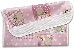 Panini Tessuti, Porta Bavaglino Bavetta per Asilo-Scuola Materna-100% cotone-Made in Italy- 16x30 cm - Set Asilo Da Ricamare per la pappa e la merenda Orsetti Api Rosa
