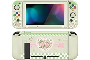 PlayVital ZealProtect Weiche Schutzhülle für Nintendo Switch Konsole Joy Con, Case Hülle Cover Zubehör für Switch mit Displayschutzfolie&Sticks Kappen&Tastenkappen(Nostalgische Rose)