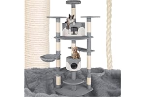 tectake® Arbre à Chat XXL Griffoir pour Chat en sisal H204 cm, Maison pour Chat Jeux Chat Appartement Accessoire Chat avec Grattoir Chat Niche Chat Couchage Chat Hamac Chat Panier Chat