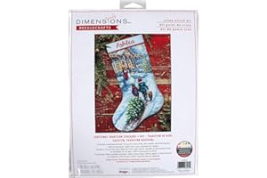 Dimensions 70-08995 Holiday Tradition DIY Kit de calcetines de punto de cruz de Navidad personalizable, 16 pulgadas de largo, 14 unidades azul claro, varios