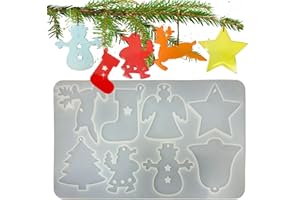 UTEFIF Stampi in silicone di Natale, Stampo decorativo a tema natalizio, stampi olografici in resina epossidica, per artigianato fai da te, Decorazione dell'albero di Natale, portachiavi（18 x 29.5cm）