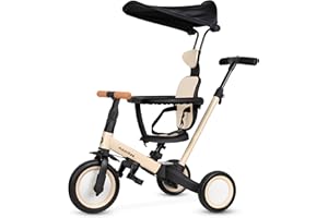 MOOVKEE. Dreirad ab 1 Jahr mit Schubstange 6in1 - Kinderdreirad mit Sonnendach - Dreirad mit Schiebestange - Fahrrad für Kinder bis 5 Jahre