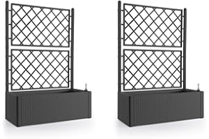 2 Stück XL Rankgitter, Spalier mit Pflanzkasten in moderner Rattan-Optik aus robustem Kunststoff in Anthrazit/Grau. Maße BxTxH in cm: 100 x 43 x 142 cm. Topp für Garten, Terrasse und Balkon!