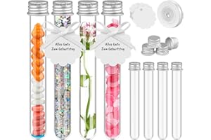 Mocraft 30 Stück Reagenzgläser mit Schraubverschlus Mini Reagenzglas Plastik für Blumen Transparent Kunststoff Reagenzglas mit Kraftpapieranhänger für Süßigkeiten, Hochzeitsgeschenk