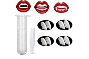 HOUSN 4 Pair Vampire Teeth,Vampire Fangs Kit with 1 Tube Teeth Adhesive for Kids Adults,Vampire Teeth Halloween Multifunctional for Costume Party, Theater & Horror Themed Party,Cosplay Party Props-13MM/15MM