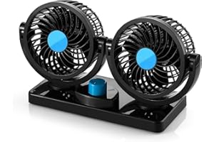 SUPAREE Electric Car Fan - 360° Rotatable Dual Blade 2 Speed 12 Volt DC Fan with 6FT Cord & Stickers - Efficiently Blow Away Hot Air Smoke Smell & Bad Odors - for Sedan SUV RV Boat Auto Vehicles