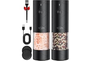 SANGCON-EP Sangcon Set macina sale e pepe elettrico, Ricaricabile USB, macinapepe automatico di grande capacità, funzionamento con una sola mano, 6 grana regolabile con coperchio antipolvere scorrevole(Nero)
