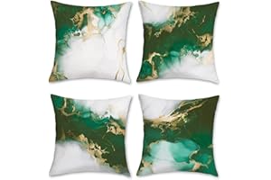 Bonhause Emerald Green Marble Cushion Covers 45 x 45 cm Both Sides Green Gold Modern Abstract Decorative Decorative Throw Pillow Covers Soft Velvet Pillowcases for Sofa Home Decor Set of 4