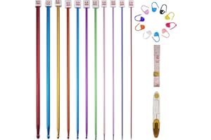 Crihovy 11 Pezzi Uncinetto Tunisino, 2mm-8mm Professionali Ferri da Maglia, Set Uncinetti in Alluminio Colorati, Lunghe Crochet Hook Kit con 10 Marcatori di Punto, per Vari Progetti di Maglieria