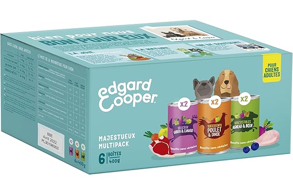 Edgard Cooper Pâté Pour Chien, Multipack, (Agneau/Poulet/Gibier & Cannard 6 x 400g), Sans Céréales, Viande fraîche et protéines de qualité, Vrais ingrédients pour chiens, Sans sucres ajoutés