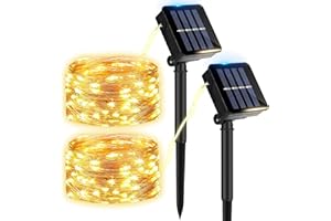 KASANNI Lot de 2 Guirlande Solaire Exterieur Jardin, Guirlande lumineuse solaire,12M 120 LED Noël Guirlande Lumineuse Solaire 8 Modes Étanche Fil Cuivre Lumière pour Sapin de Noël, Jardin, Terrasse, Balcon