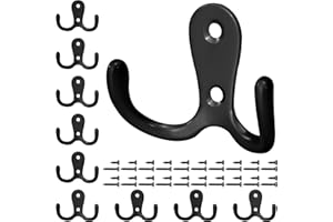 Tunejoy Crochet Porte Manteau Double Patères à Vêtements avec Vis Crochet de Manteau Mural pour Salle de Bain Cuisine 10 Pièces Noir