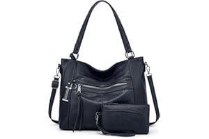 BAIGIO Sac a Main Grand Cuir PU Sac Hobo Sac Cabas Femme Sac Bandoulière Fourre Tout Messenger et Portefeuille Ensemble pour Travail Shopping Party Voyage