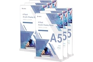 LELADY JEWELRY Soportes A5 de Acrílico para Menú Póster (6 Unidades), Metacrilato A5 Menú Soporte en T, Soporte de Sobremesa A5 Expositor Presentación, Titular de Menú para Mesa, Restaurantes, Hotel, Tienda