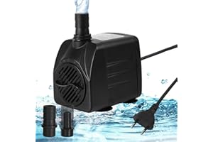 flintronic Pompe Eau Submersible, 10W 600L/H Pompe Aquarium Ajustable Ultra-Silencieux avec 4 Pieds de Ventouses pour Étang Poisson Fontaine Réservoir de Poissons 2 Buses