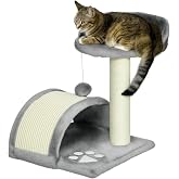 PawHut Tree Scratching Post for Small Cats 2 Levels 14 x 37 x 46 cm Grey | Cat Tree, Post, Scratching Board, Platforms, Hangi