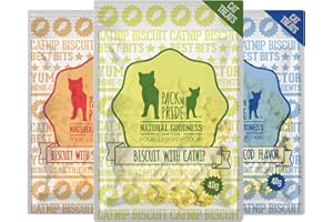 PACK'N PRIDE PACK’N PRIDE Cat Biscuits, 3 Pack*40g=120g Crunchy Fish Shape Cat Treats for Indoor Cats over 4 Months, 3 Flavours (Cod, Catnip, and Salmon) with Natural Ingredients