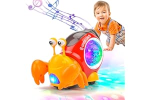 PIPIHOME Crawling Crab Baby Toy, Ślimak Pełzający Ślimak Zabawka z Muzyką, Ślimak poruszający się samochód zabawki dla dzieci, niemowląt, małych dzieci (pomarańczowy)