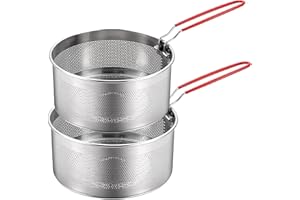TENTA KITCHEN Edelstahl Lebensmittel Siebkorb Set, 2 Stück, Nudelsieb mit abnehmbaren Griff, Metall Nudelsieb Korb Fritteuse Korb, Küchensieb zum Waschen Abtropfen Frittieren Kochen Dämpfen