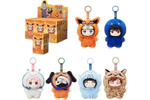 PUREMIND Officiellt licensierad Naruto Plysch Blind Box 6-Pack - Anime minifigurer med nyckelring, Naruto Sasuke Kakashi, samlarset gåva och display