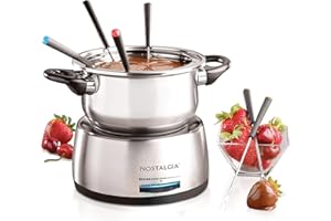 Nostalgia FPS200 6-Cup Stainless Steel Electric Fondue Temperature Control, 6 Color-Coded Forks and Removable Pot-Perfect for Chocolate, Caramel, Cheese, Sauces