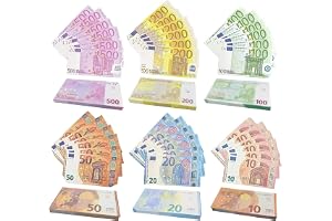 Set med låtsaspengar, 120 ark spelvaluta, nominellt värde 10/20/50/100/200/500, 20 stycken per nominellt värde, för att lära sig räkning och att förbättra kognitiva färdigheter hos pengar