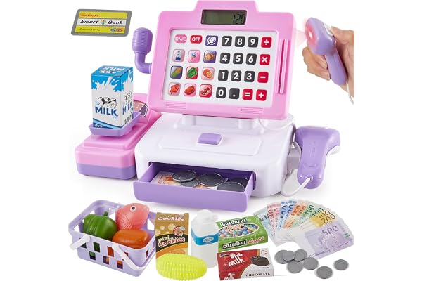 LINFUN KIDS Caisse Enregistreuse Enfants Interactive avec des lumières et des Sons Qui Fonctionnent Caisse Enregistreuse Accessoires Cadeau pour Filles Garçons A Partir de 3 4 5 Ans