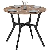 HOMCOM Round Dining Table 2-4 People 90x90x76cm Brown and Black | Industrial Kitchen Table, Curved Steel Legs, for Living Roo