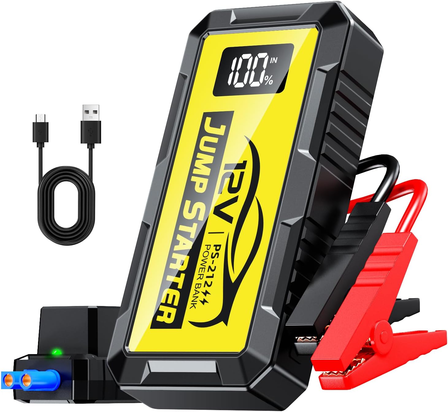 PSOOO Jump Starter 12V 8000A Power Pack Car Battery Pack (up to 10.0L Gas or 8.5L Diesel Engine) Jump Cable with Smart Clip and LED light (Yellow)