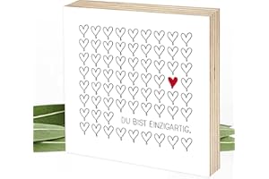 Wunderpixel® Holzbild Du bist einzigartig - 15x15x2cm zum Hinstellen/Aufhängen, echter Fotodruck mit Spruch auf Holz - schwarz-weißes Wand-Bild Aufsteller zur Dekoration oder Geschenk-Idee Herz