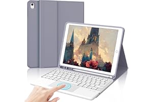 IVEOPPE Funda Teclado para iPad 9/8/7 generacion 10.2"/Air 3 10.5"/Pro 10.5 con Touchpad, Teclado Trackpad Español Ñ QWERTY Bluetooth Desmontable para iPad 2021/2020/2019, Púrpura Lavanda