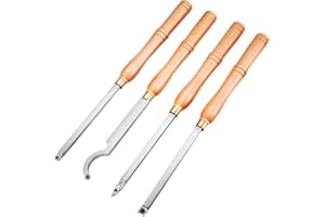VEVOR Utensili per Tornitura in Legno e Metallo Duro, 4 Pezzi: Sgorbie per Tagliare Scanalature a V, Creare Curve e Insenature, Tagliare Linee