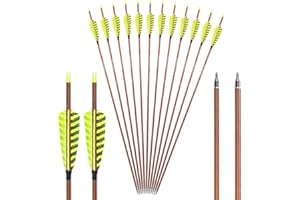 ACCMOS Spine 350 400 500 600 700 Bogenschießen Pfeil Holzmaserung Carbon-Pfeile ID 6,2mm 4" Gelb Gestreift Feder für Recurve Bogen Compound Bögen Schießen 12St