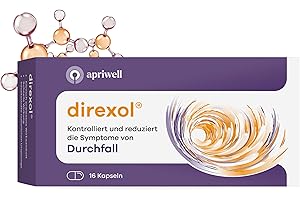 ‎APRIWELL direxol® | Stoppt Durchfall schnell & sanft | Lindert Bauchschmerzen | Vermindert Flüssigkeitsverlust | Für Erwachsene & Jugendliche ab 14 Jahren | 16 Kapseln