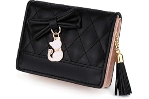 UTO Portafoglio Gatto per Donna Grande capacità con Gatto pendente e Fiocco in Pelle sintetica Adatto per cellulare