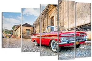 ARTTOR Lienzos decorativos 150x100cm Cuadro Sobre Lienzo Moderno Coche clásico cuba chevrolet Grande XXL Dormitorio Cuadros Pared Tríptico 5 Piezas Cuadros Decoracion Salon Wall Art Prints EG150x100-0506