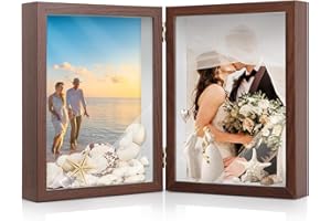 Anhow Składana Ramka na Zdjęcia, Ramka na 2 Zdjęcia z Płyty MDF Podwójna Ramka Format Poziomy 2 x 13 x 18 cm - Brązowy