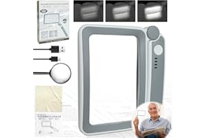 HEDMON Loupe rectangulaire,4X Pliant Rectangle de Lecture Loupe à Mains Libres 3 modes d'atténuation pour les personnes âgées livres de cartes de bijoux