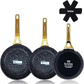 briebe Gold Titanium Set of 3 Non-Stick Frying Pans Titanium Induction 20-24-28 cm, Forged Aluminium Coating without PFOA, Pr