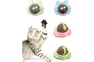 NETONDA 4 Stück Katzenminze Balls Spielzeug für Katze, 360° Drehbare Katzenminze Wandroller, Zahnreinigung Katzen Dentales essbares Kätzchenspielzeug Natürliches drehbares Katzenspielzeug