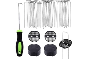 Swpeet Lot de 101 piquets de jardin en forme de U et joints de fixation en plastique avec crochet de crochet, agrafes pour tuyaux d'irrigation, clôtures fixes, clous de gazon artificiel