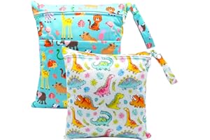 HOTLIKE Wet Bag, Waterproof Nappy Bag, 2Pcs Reusable Cloth Diaper Bags, Wet Dry Bag Organiser Bag, Produce Bags with Double Zippers Handle Storage for Daycare Swimsuits Travel Beach Gym Pool Bag, Blue