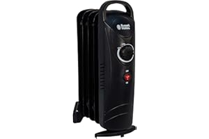 Russell Hobbs 650W Oil Filled Radiator, 5 Fin Portable Electric Heater - Black, Adjustable Thermostat, Safety Cut-off, 10 m sq Room Size, RHOFR3001, 2 Year Guarantee