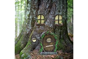 Meyas Miniatur Fairy GNOME Home Fenster und Tür, Garten Outdoor Statuen Bäume Dekoration, Yard Art Skulptur, Patio Rasen Ornament Zubehör Geschenk für Kinder Wand Indoor Outdoor, Glow in The Dark