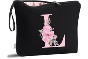 Vavabox Trousse de Toilette personnalisée A à Z, Tissu Premium & Fermeture éclair Robuste, Cadeau Parfait Femme, idée Cadeau Fille Unique, Cadeau Unique pour mariée ou Demoiselle (L, Noir)