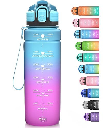 Lunidry Gourde 1L Sport, Bouteille D'eau Avec Paille Et Marqueur De Temps Tritan Plastique Sans Bpa Gourde Reutilisable Pour  0700015923782