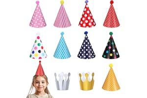 Ymapinc 11 Stück Happy Birthday Partyhüte Set Kronen Geburtstagsparty Hut Party Dreispitz mit Bommel und Gummiband für Party Supplies Baby Shower Erwachsene und Kinder(9 Partyhüte/2 Kronen Hütchen)