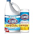 Clorox Bleach Liquid Original Scent 3.78L and Clorox Disinfecting Wipes, 35 Wet Wipes, Crisp Lemon,
