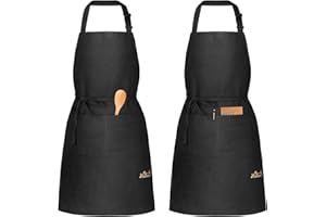 Viedouce 2 pack Delantales Ajustables del Cocinero con Bolsillo Cocina Delantale de Cocina para Mujeres Hombres, Delantal Chefs Cocina para Cocinar/Hornear,Rojo