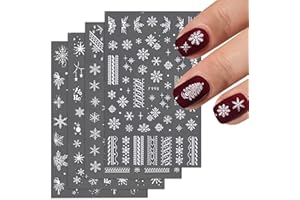 GEBETTER 4 Hojas Pegatinas Uñas Navidad Copos de Nieve Blancos, Pegatinas Uñas Adhesivas Navideñas, Decoración Adorno Uñas Manicura Mujer Nail Stickers Art Fiestas Invierno Regalo